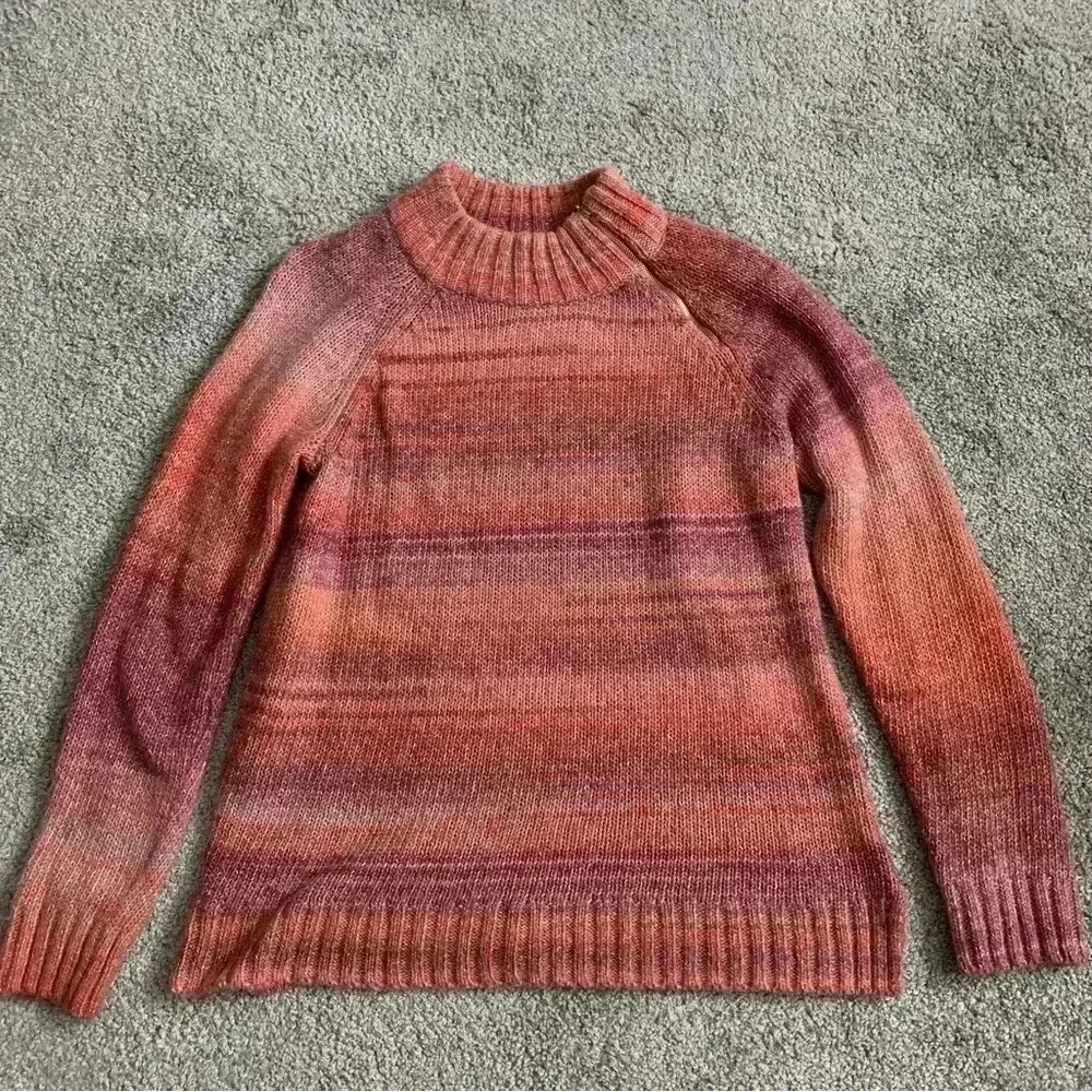 Christopher Banks Pink Peach Purple striped sweater zipper at neck size XL